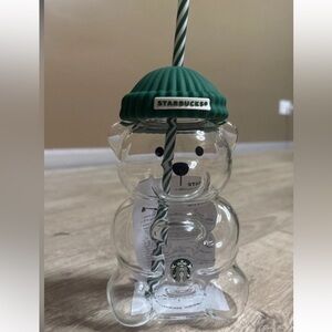 Starbucks Bear Glass with Green Lid and Straw